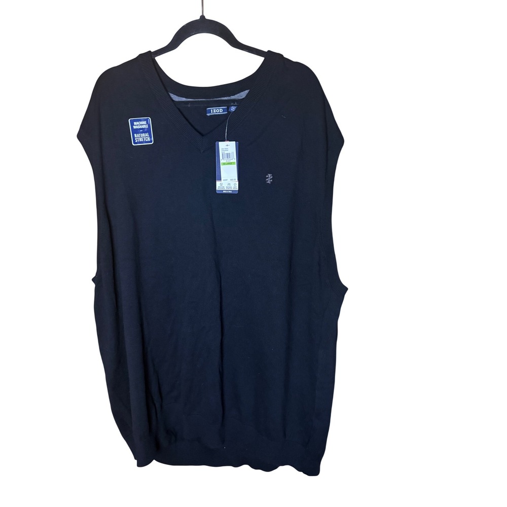 IZOD Mens Black V-Neck Sweater Vest 100% Cotton Big and Tall 5XLT NEW